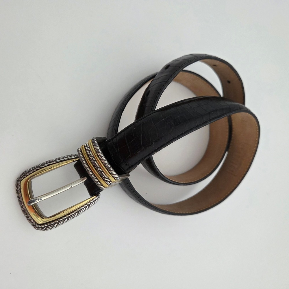 Brighton‎ Belt Black Croc Embossed Leather Mixed Metal Buckle Womens Size M